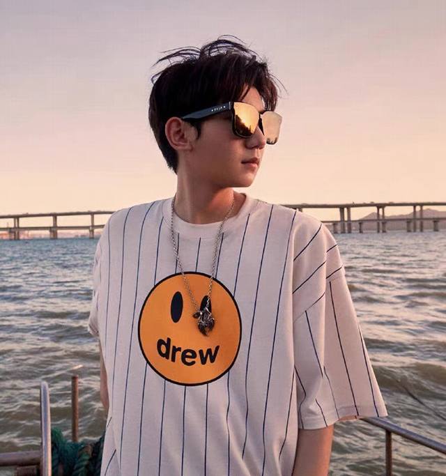 Dw-35# Drew House Justin Bieber Wang Yuan same style striped smiley face print r