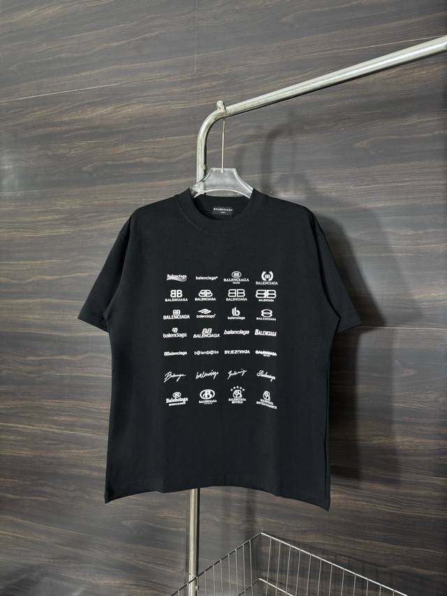 Model number: He242 Balenciaga Parisian family full logo pattern round neck shor