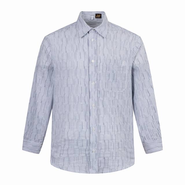 Exclusive supply Loewe striped wave texture long-sleeved shirt The fabric is mad