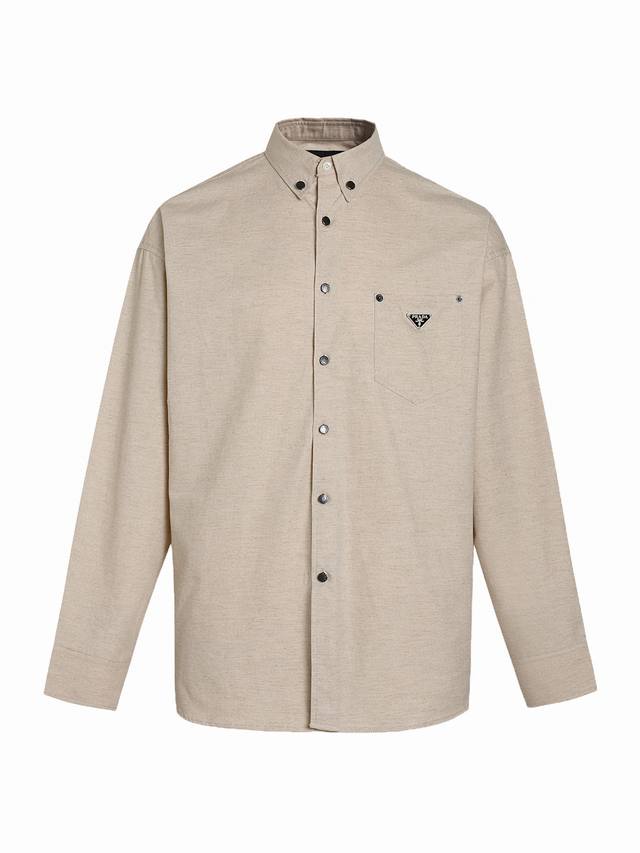 Prada 25Ss solid color single row logo long sleeve shirt spot SML Xl