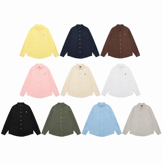 R29 Ralph Lauren Linen Solid Color Logo Embroidery Button-down Lapel Classic Lon