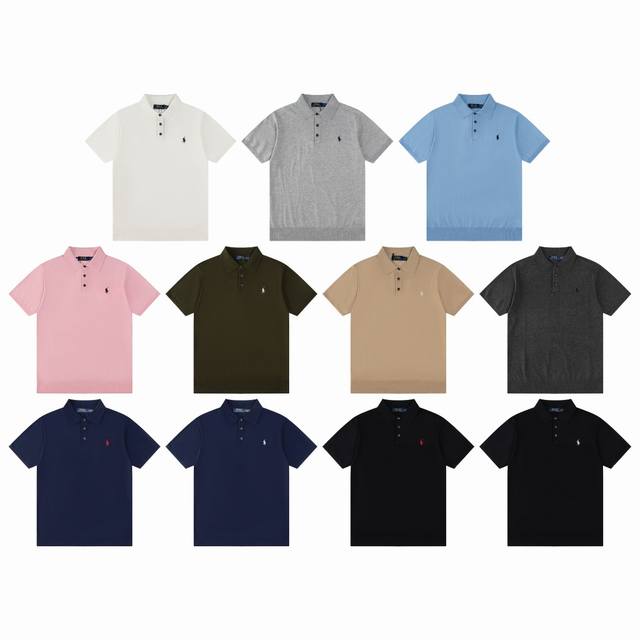 R77 Ralph Lauren knitted pony embroidered lapel Polo shirt three-button sweater