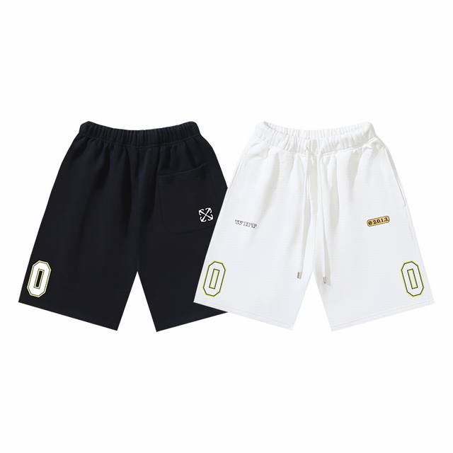 1194# Off-White Brushed Cotton Terry 450G Heavy 00 Arrow Print Shorts Black Whit