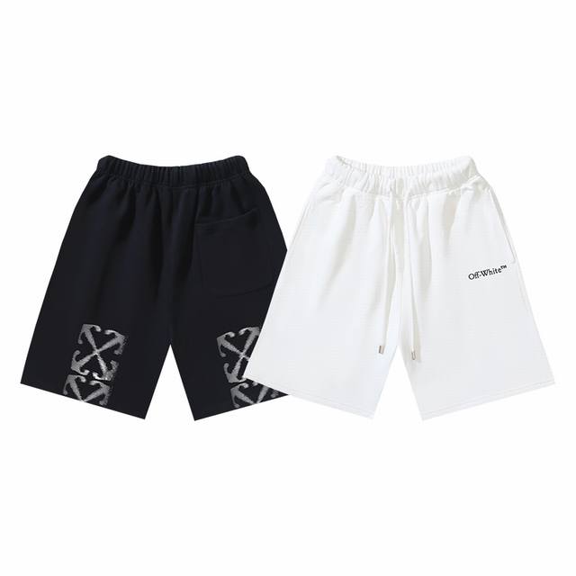 1198# Off-White Brushed Cotton Terry 450G Heavy Phantom Arrow Print Shorts Black