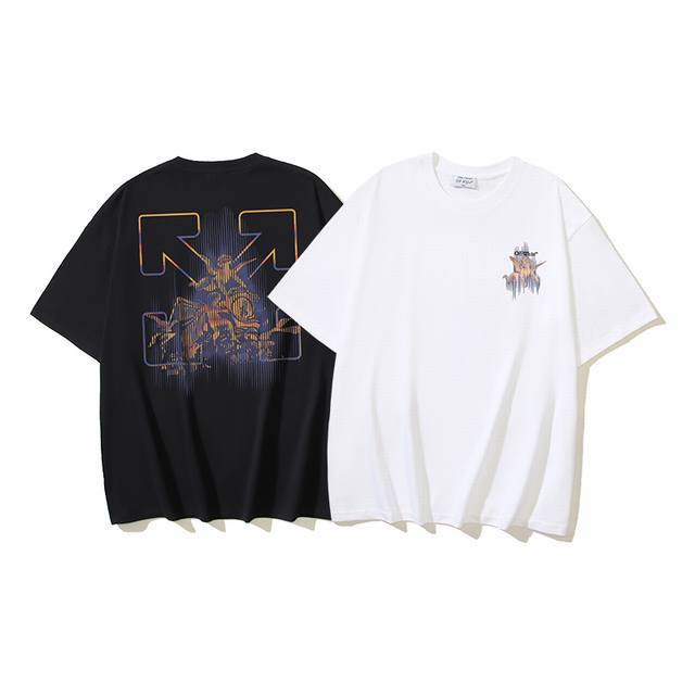 1192# Off-White Cotton 260G Heavy Putti Colorful Crack Angel Arrow Print Short S