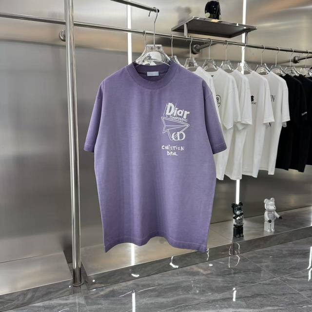 Dio 2025 Spring and Summer New Fashion Foaming Printed Round Neck Short Sleeve T