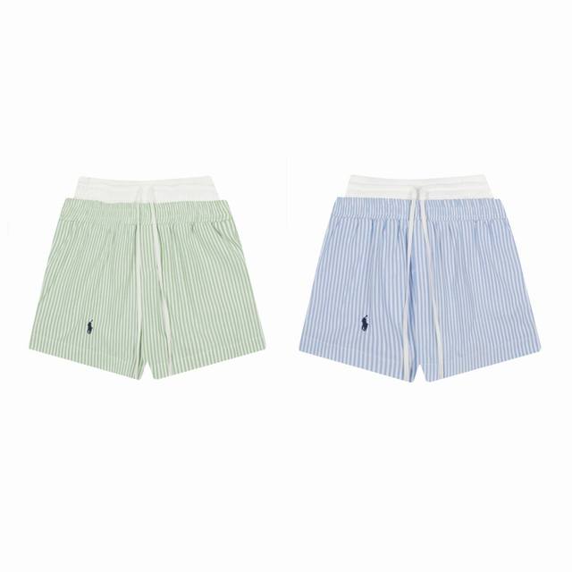 25059# Summer refreshing fake two-piece double waist design shorts