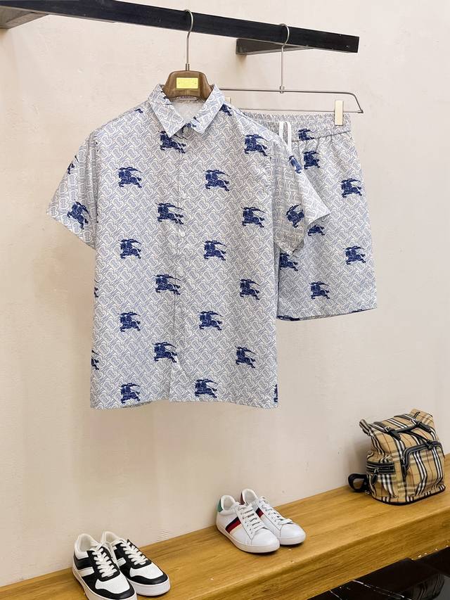 Special price 2025 summer new Bbu Burberry printed lapel short-sleeved shirt set