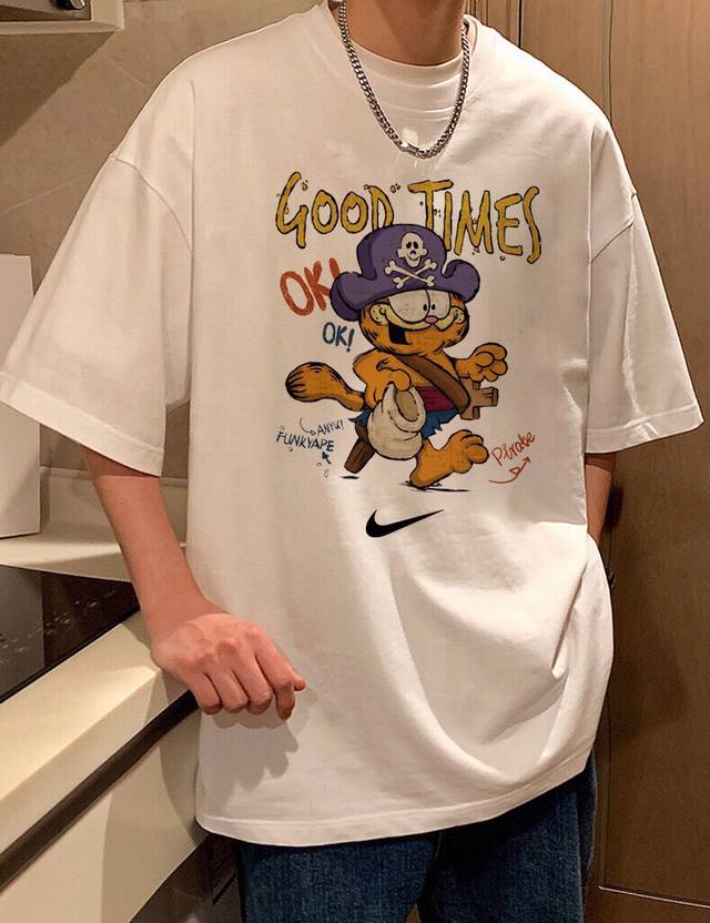 A355# Nike Garfield Fashion Brand Casual Loose Short Sleeve T-shirt Unisex Coupl