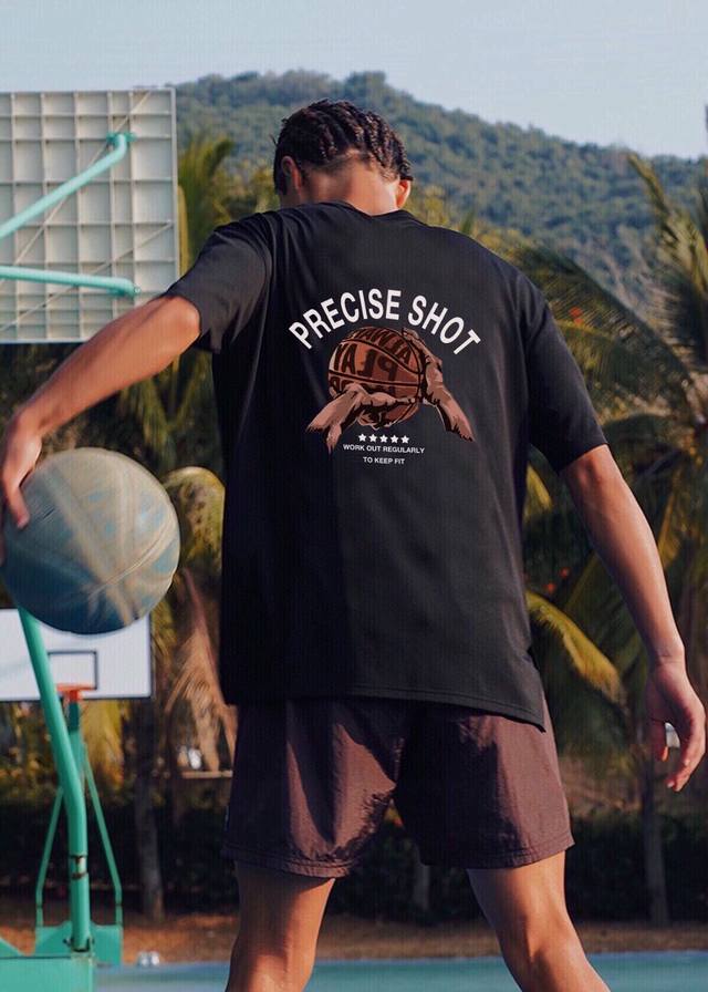 A353# . Air Flying Man Cartoon Basketball Precise Shot Loose Casual Short Sleeve