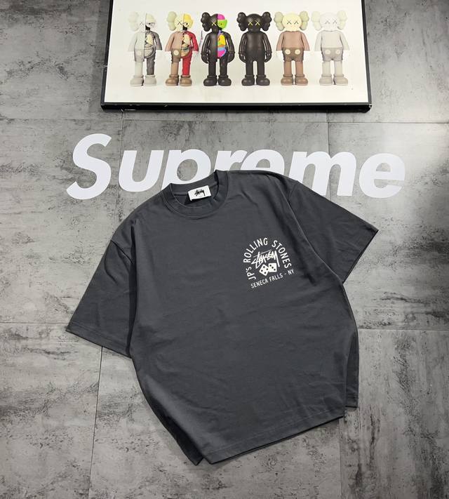 A347# Stussy series counter retro couple print short-sleeved T-shirt with droppe