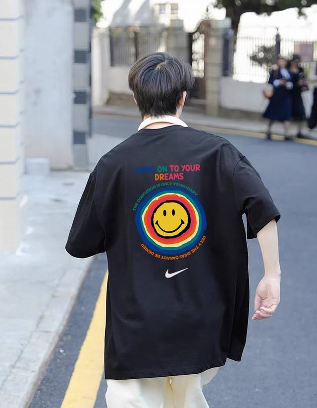 A342# . Nike Smiley Face Series Colorful Retro Fashion Short Sleeve T-shirt Unis