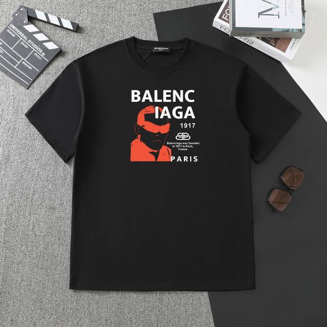 A309# Balenciaga printed short-sleeved T-shirt - The fabric has been shrunk twic