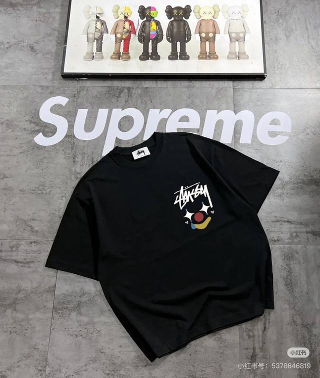 A267# Stussy Clown Series Counter Retro Couple Print Short Sleeve T 100% cotton