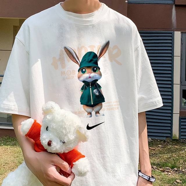 A239# Nike cute rabbit loose casual short-sleeved T-shirt for men and women, cou