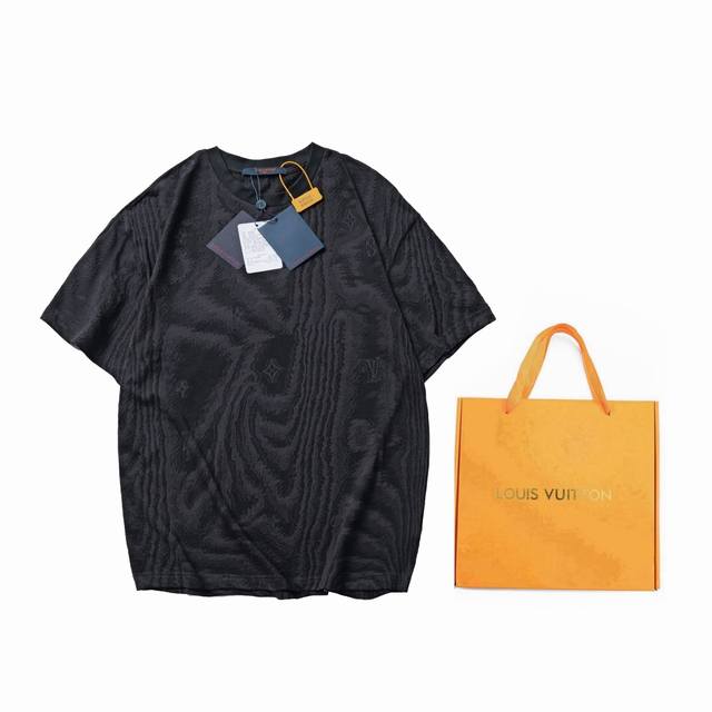 with gift box 5 Louis Vuitton 2025 new wood grain jacquard round neck short slee