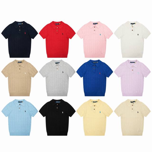 R37 Ralph Lauren Summer Knitted Pony Embroidered Lapel Sweater Polo Shirt Short