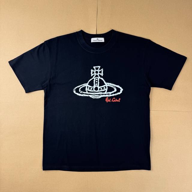 R25# Vivienne Westwood solid color printed round neck short sleeve T-shirt unise
