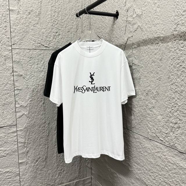 Ysl*Saint Laurent* 2025 spring and summer new classic simple letters, flocking t