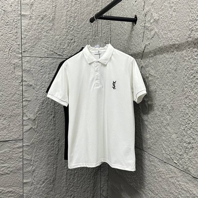 Ysl* Saint Laurent* Short-sleeved Polo 2025 Spring and Summer New Simple Letter