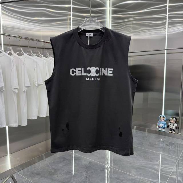 Celine 2025 summer new sleeveless vest thick plate silicone process unisex loose