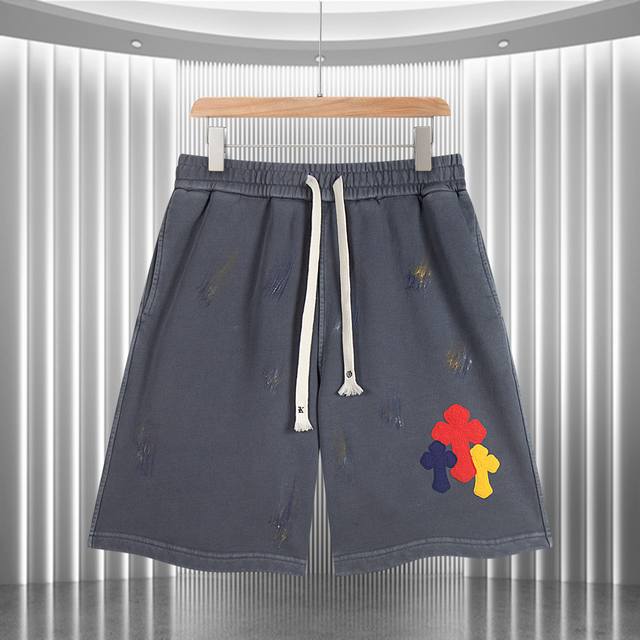 high version Chrome Hearts Ch 2025 summer new leather shorts new heavy wash and
