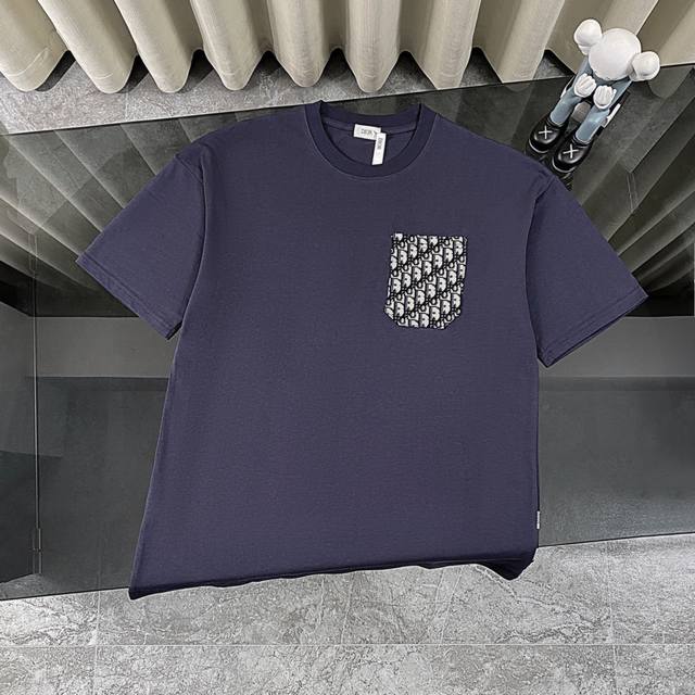 Dior 2025 new classic chest patch pocket back stripe print short-sleeved T-shirt
