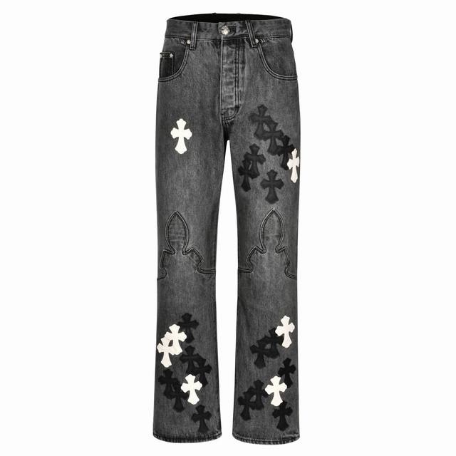 Exclusive supply Ch Chrome Hearts limited edition flame patch jeans Ch jeans are