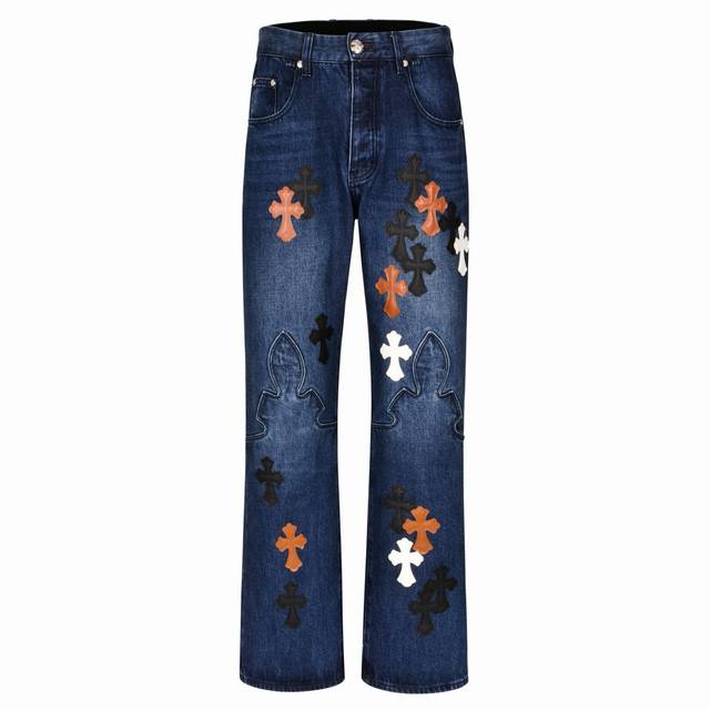 Exclusive supply Ch Chrome Hearts limited edition flame patch jeans Sch This pai