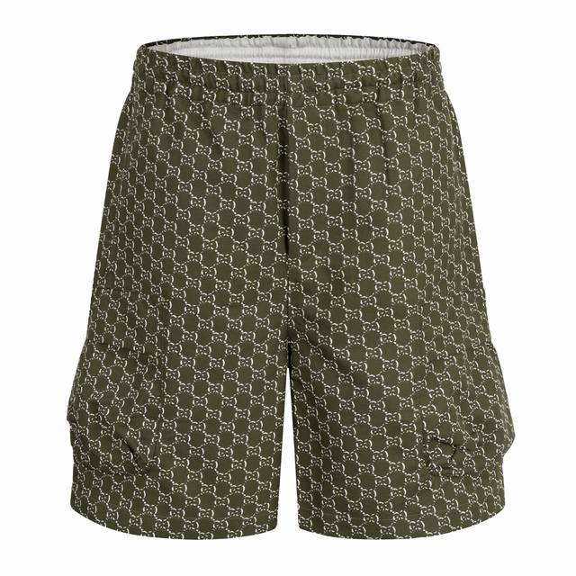 Exclusive Guc Printed Double Pocket Shorts The fabric is made of Shadow green an