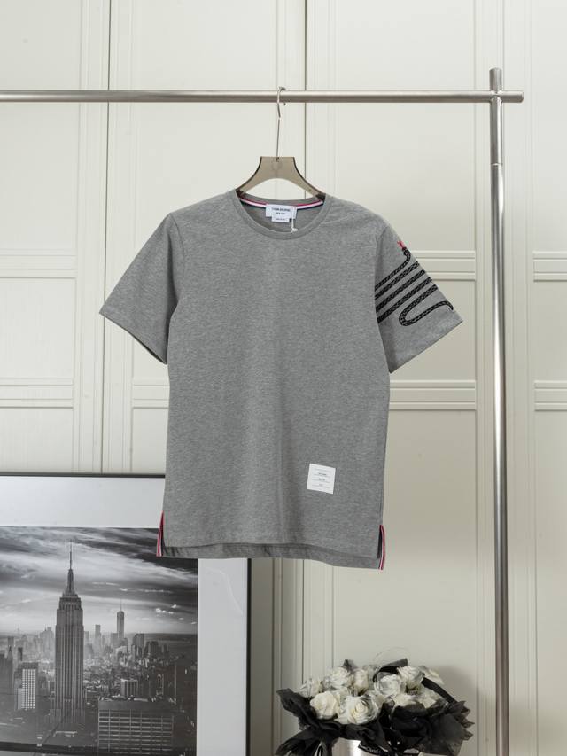 New snake embroidery round neck short sleeves Thom Browne sleeves embroidered sn