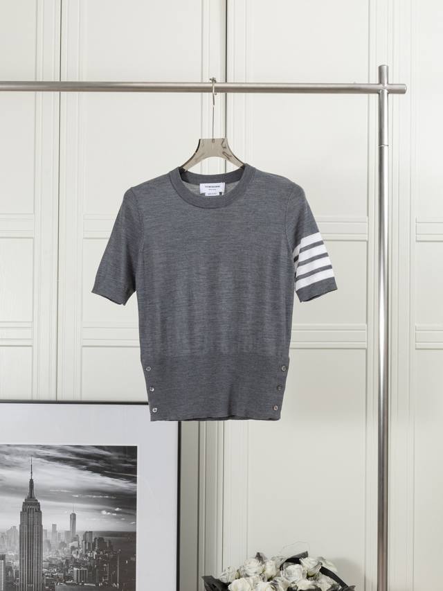 Merino four-bar wool short-sleeve women's Thom Browne: Merino four-bar worsted w