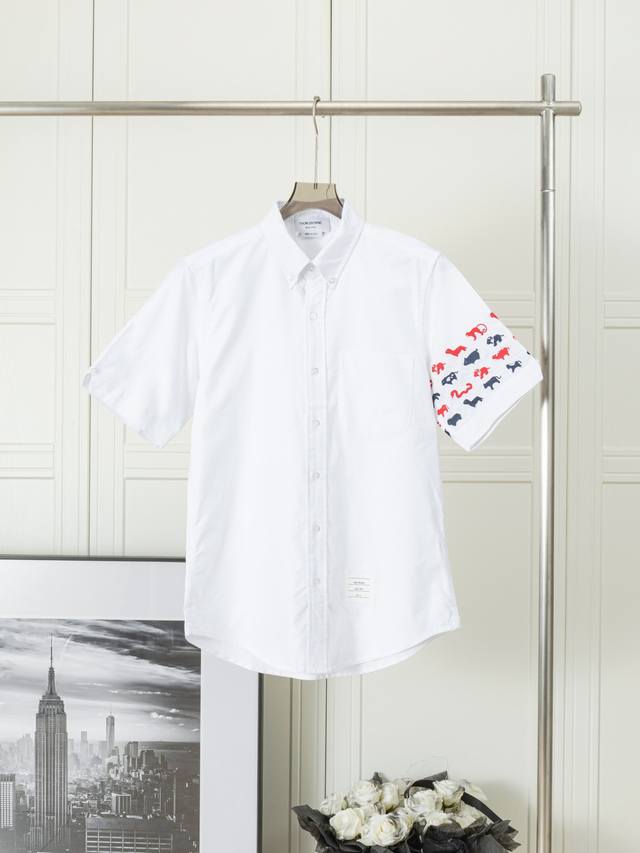 Classic single-sleeved embroidered small animals around Oxford short-sleeved shi