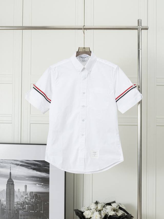 Double sleeve label poplin short-sleeved shirt Thom Browne. Double sleeve label