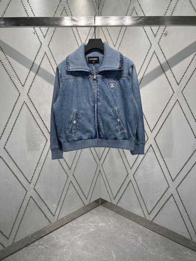 Chanel 25Ss new beach series waist embroidered denim jacket for women light blue