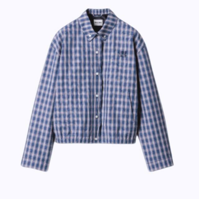 Miu Miu blue check fabric lapel jacket Available 38 40 42 44