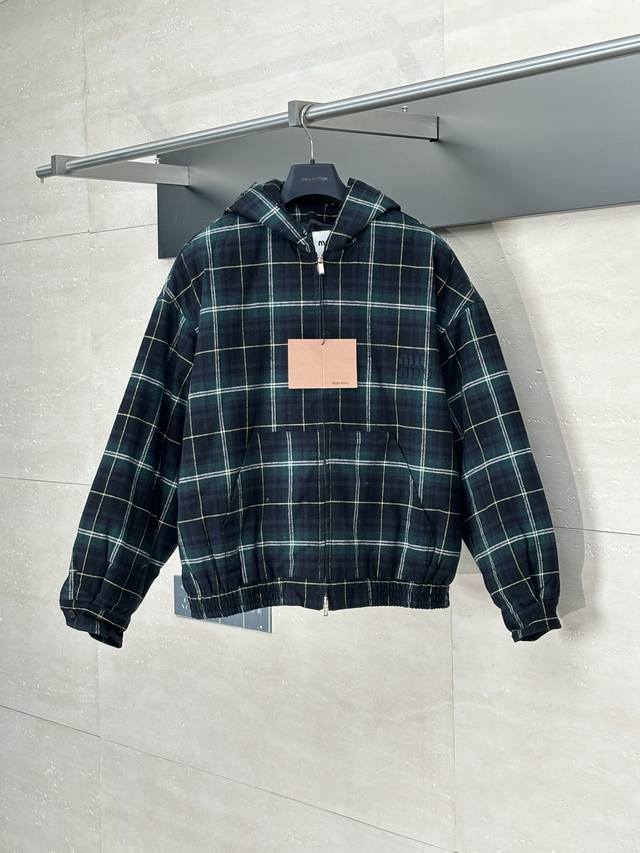 Miumiu* Miu Miu 25Fw Green Plaid Hooded Cotton Jacket Originally purchased for 3