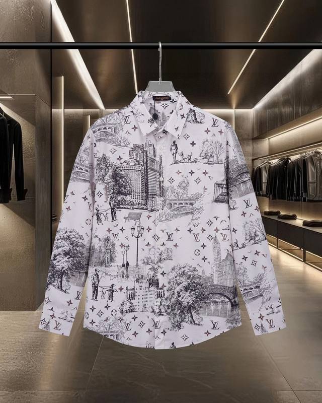 Lv Louis Vuitton's hot-selling city scene fragment pattern long-sleeved shirt 20