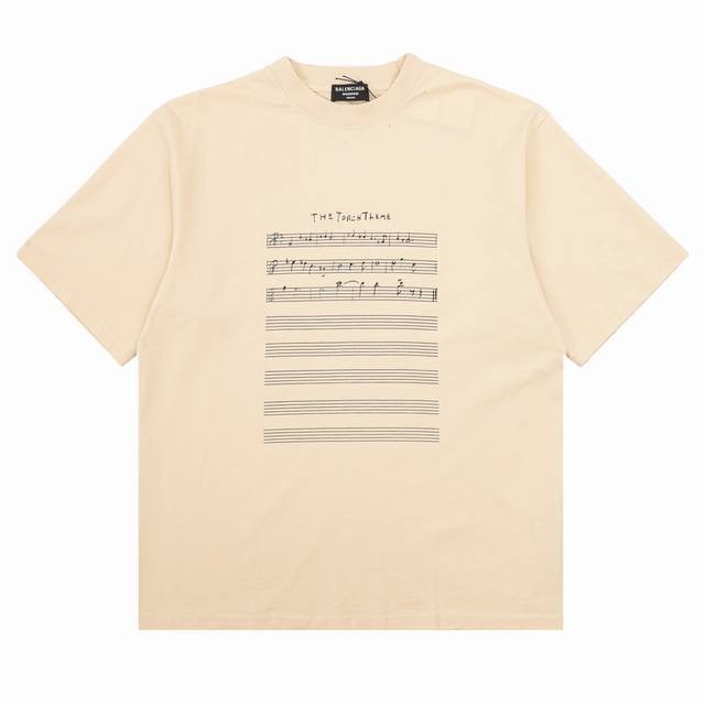 Balenciaga Music Score Print Round Neck Short Sleeve Size: SL