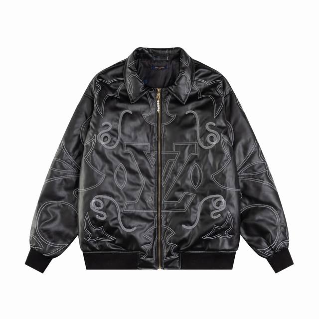 Model No. S26 Lv 24Fw Pharrell embroidered leather pilot jacket Made of top-grad