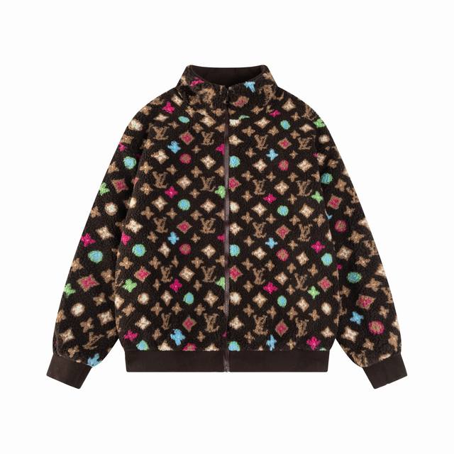 Model No. S28 Lv 24Fw Stand collar plush jacquard zipper jacket Exclusive yarn-d