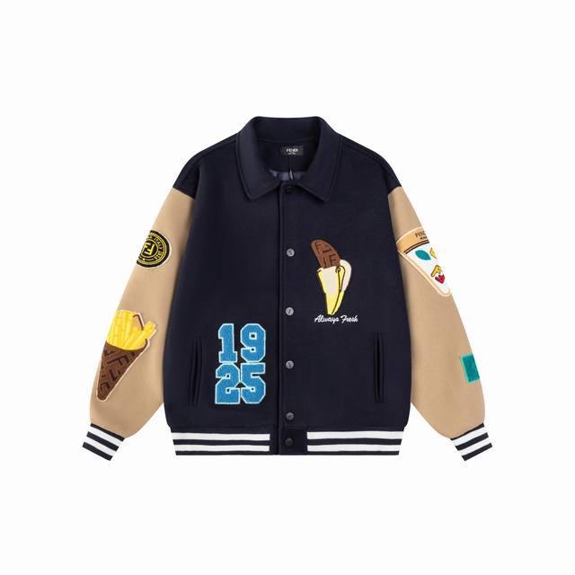 Model No. S17 Fendi 24Ss Star-style baseball uniform The fabric is made of 700g