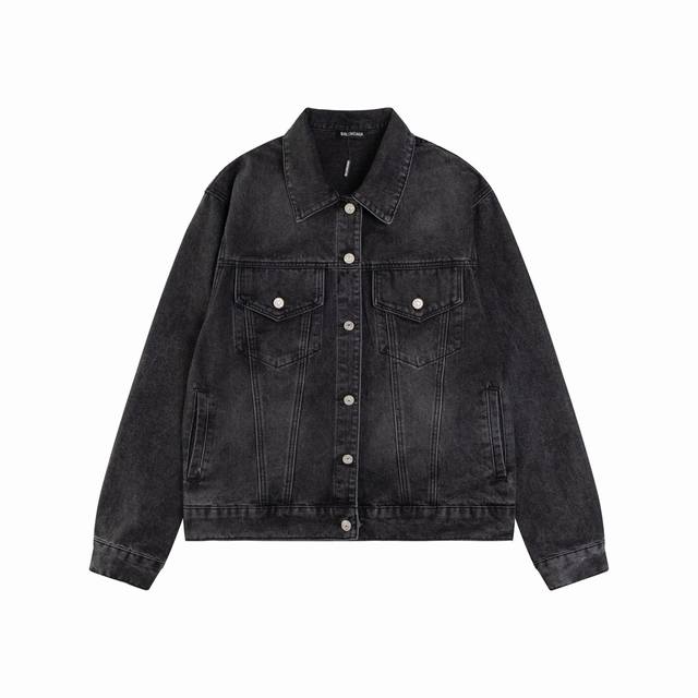 Style No. N09 Balenciaga classic style old denim jacket with crown rhinestones o