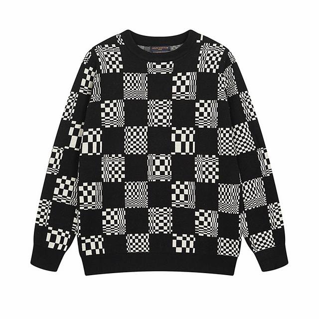 Model No. M06 1V New autumn and winter checkerboard couple round neck sweater Un
