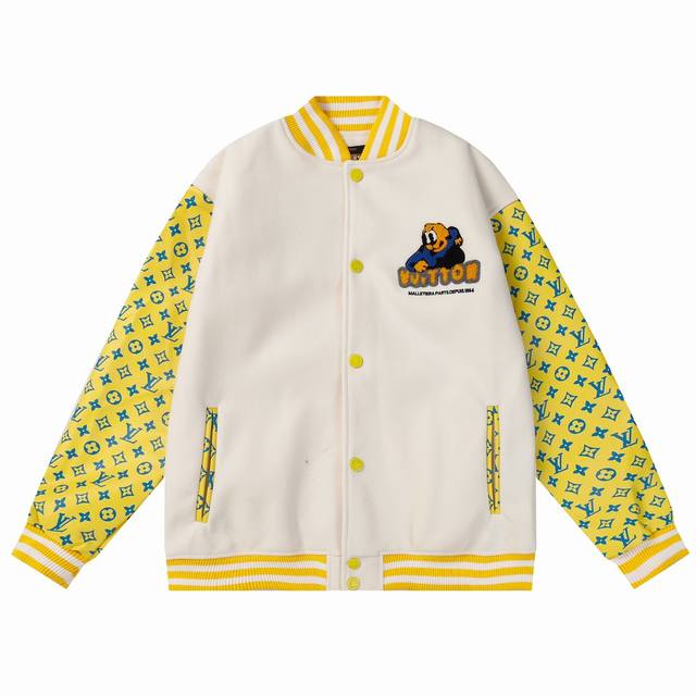 B88 -Lv dog head towel embroidered baseball jacket with litchi pattern full prin
