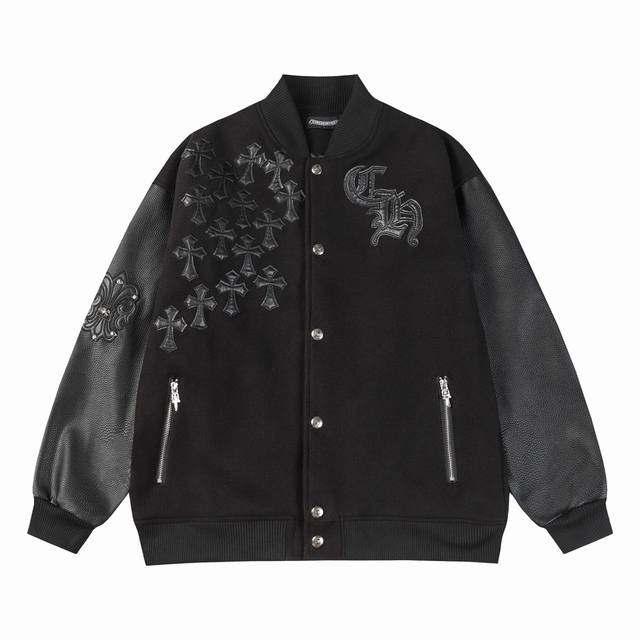 D15 Chrome Hearts leather embroidered baseball jacket - One-to-one restoration o
