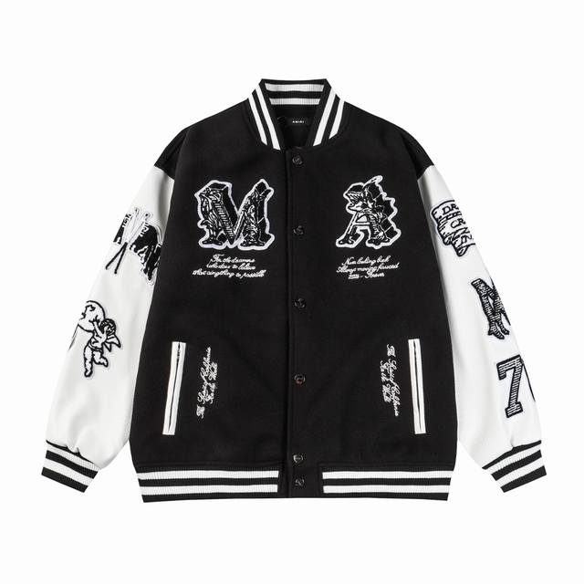 D12 Amiri Ss Cupid baseball jacket -Using towel embroidery technology, pocket ha