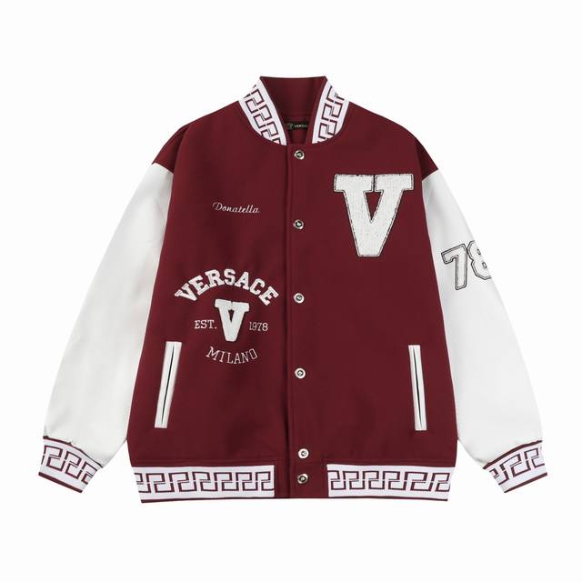 D03 Versace Red Deer Horse autumn and winter baseball jacket uses 700G dragon an