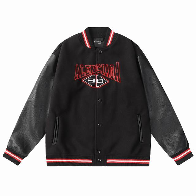 B51 Balenciaga classic double Bb towel embroidery baseball jacket high-weight fa