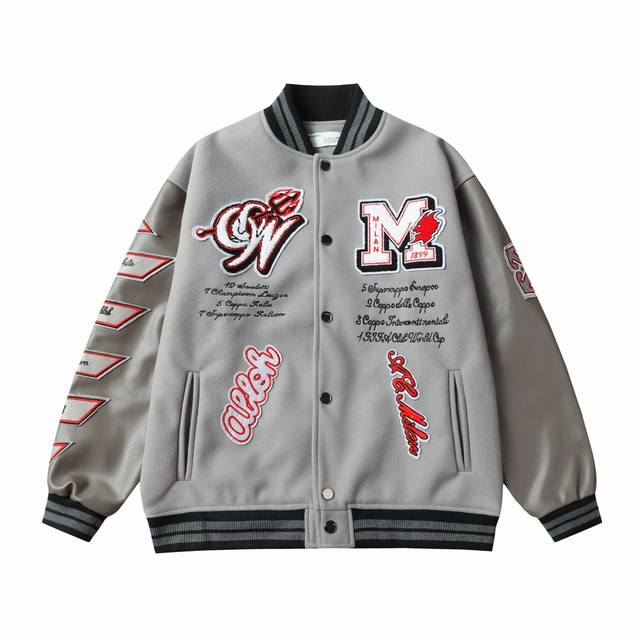 W02 Offwhile Devil towel embroidery baseball jacket 700G dragon and phoenix nylo